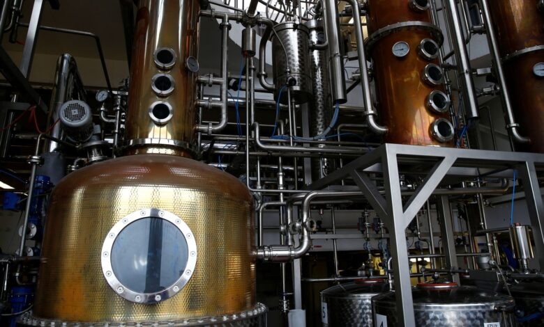 A pot still and rectifying column at the Adnams brewery in Southwold. Pic: Reuters