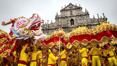 Golden dragon welcomes Chinese New Year with auspicious wishes