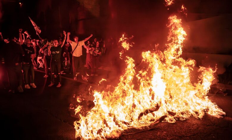 Israelis blocked roads during a protest in Jerusalem against Prime Minister Benjamin Netanyahu's government. Pic: AP