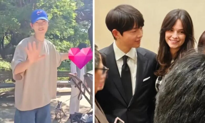 Song Joong-ki spotted protecting his wife and son while out for a walk