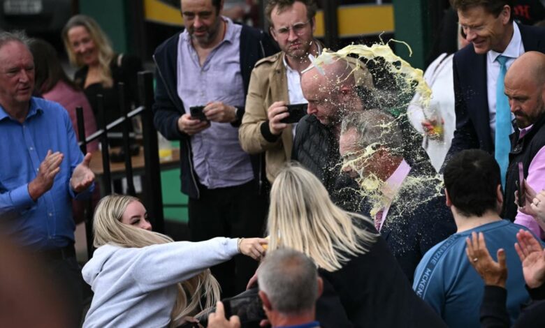 Woman charged with assault after UK politician Farage 'milkshaked'