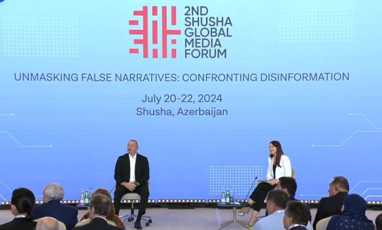 President of the Republic of Azerbaijan Ilham Aliyev attends the opening ceremony of the 2nd Shusha Global Media Forum July 20, 2024, NSN Asia