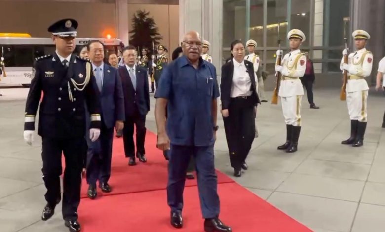 Fiji's Prime Minister Sitiveni Rabuka arrives in Beijing