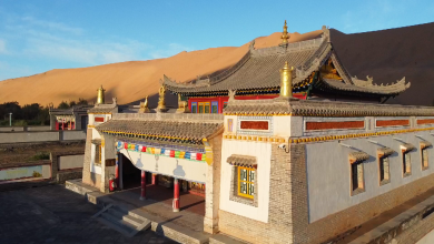 Badain Jaran Temple basks in morning glory