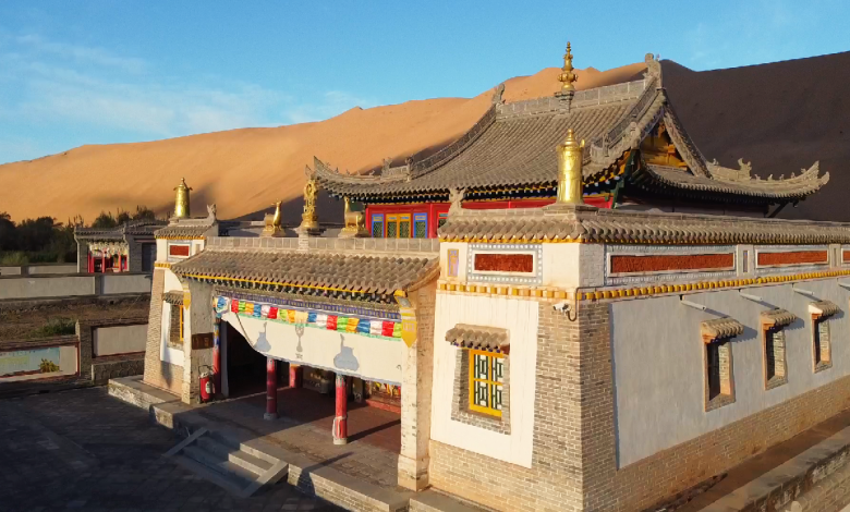 Badain Jaran Temple basks in morning glory