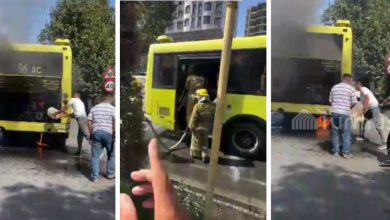 Passenger bus catches fire in Osh city