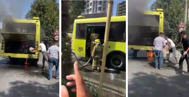 Passenger bus catches fire in Osh city