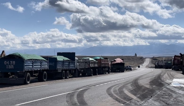 Dozens of coal trucks stopped at Naryn transport control post for overloading