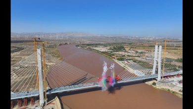 EconomyInFocus | Wuhai Yellow River grand bridge joined together in N China's Inner Mongolia