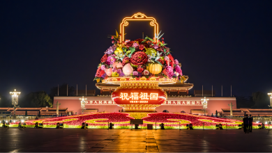 Giant 'flower basket' lights up Beijing ahead of National Day holiday