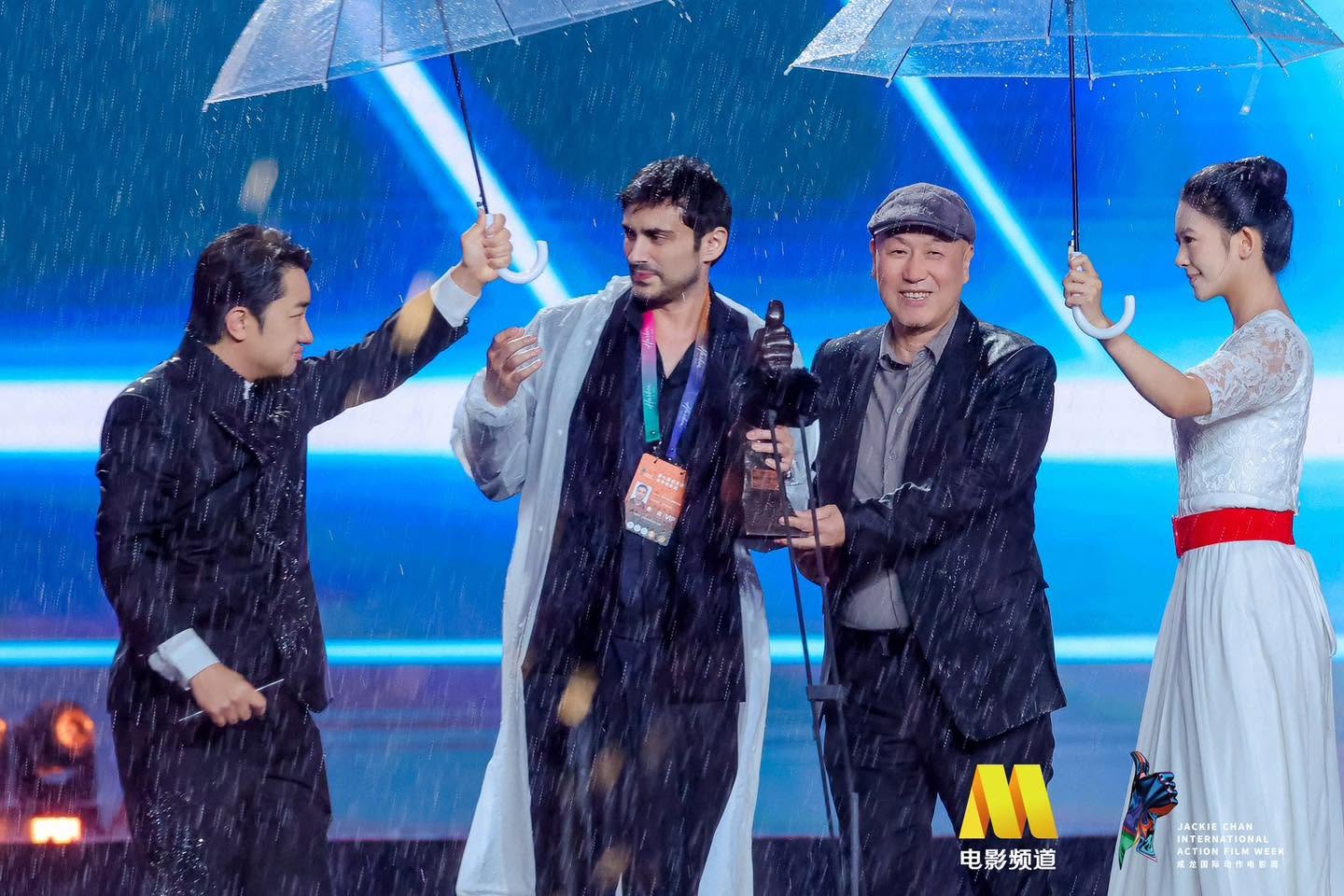 Bilal Lashari accepts the Special Jury Award for The Legend of Maula Jatt at the 7th Jackie Chan International Action Film Week in Harbin, China